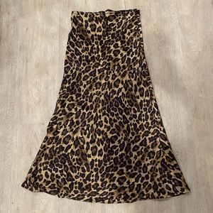 Leopard Satin Midi Skirt